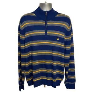 Brooks Brothers 346 Merino Wool 1/4 Zip Sweater XL Blue Striped Pullover